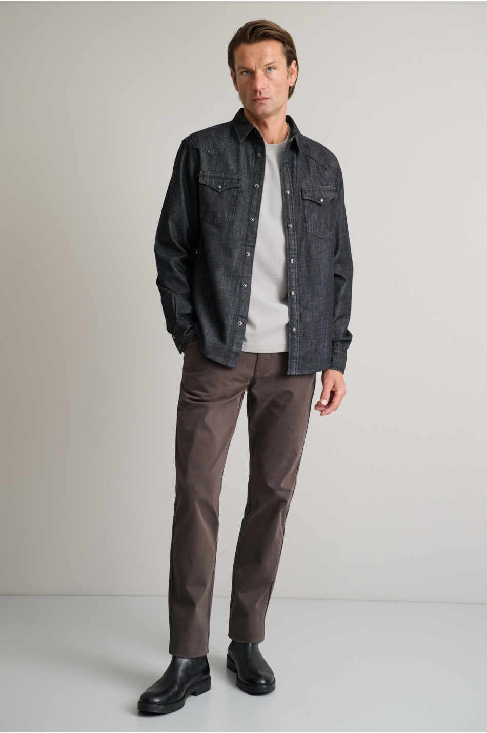 Βαμβακερό denim western overshirt με μαλακό γιακά
