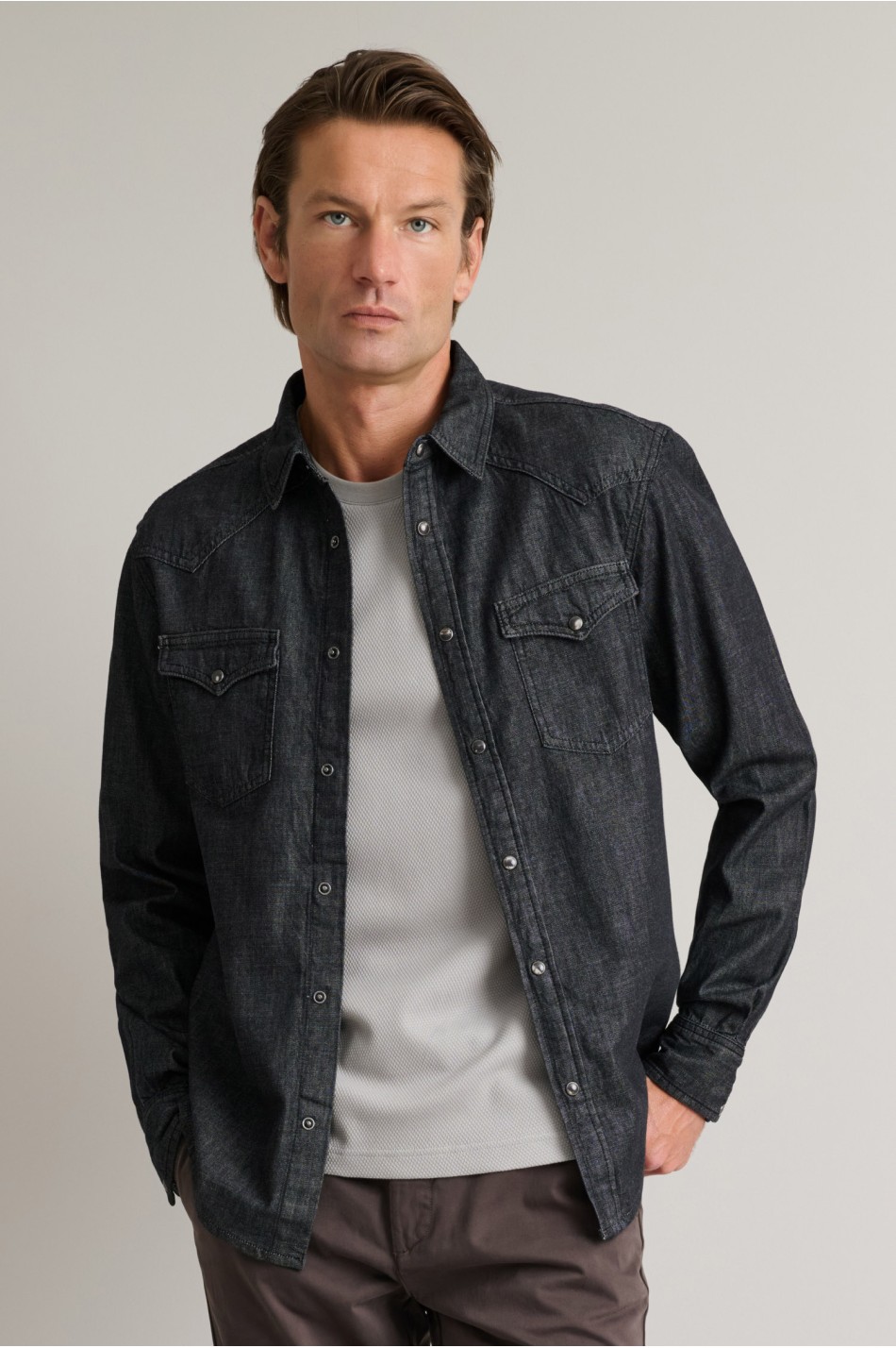 Βαμβακερό denim western overshirt με μαλακό γιακά