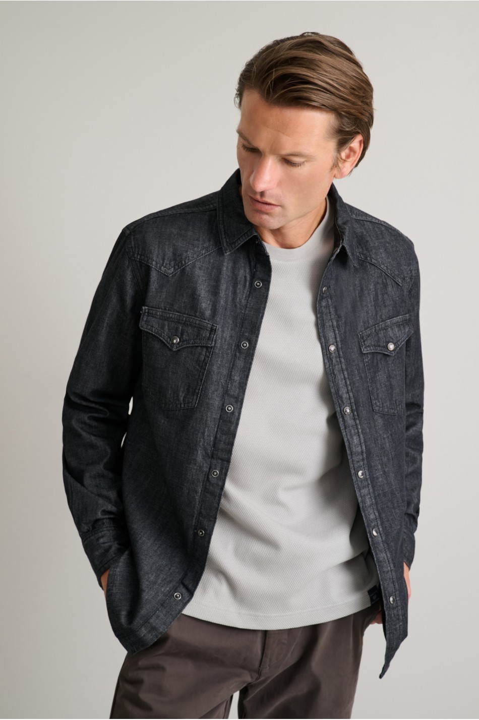 Βαμβακερό denim western overshirt με μαλακό γιακά