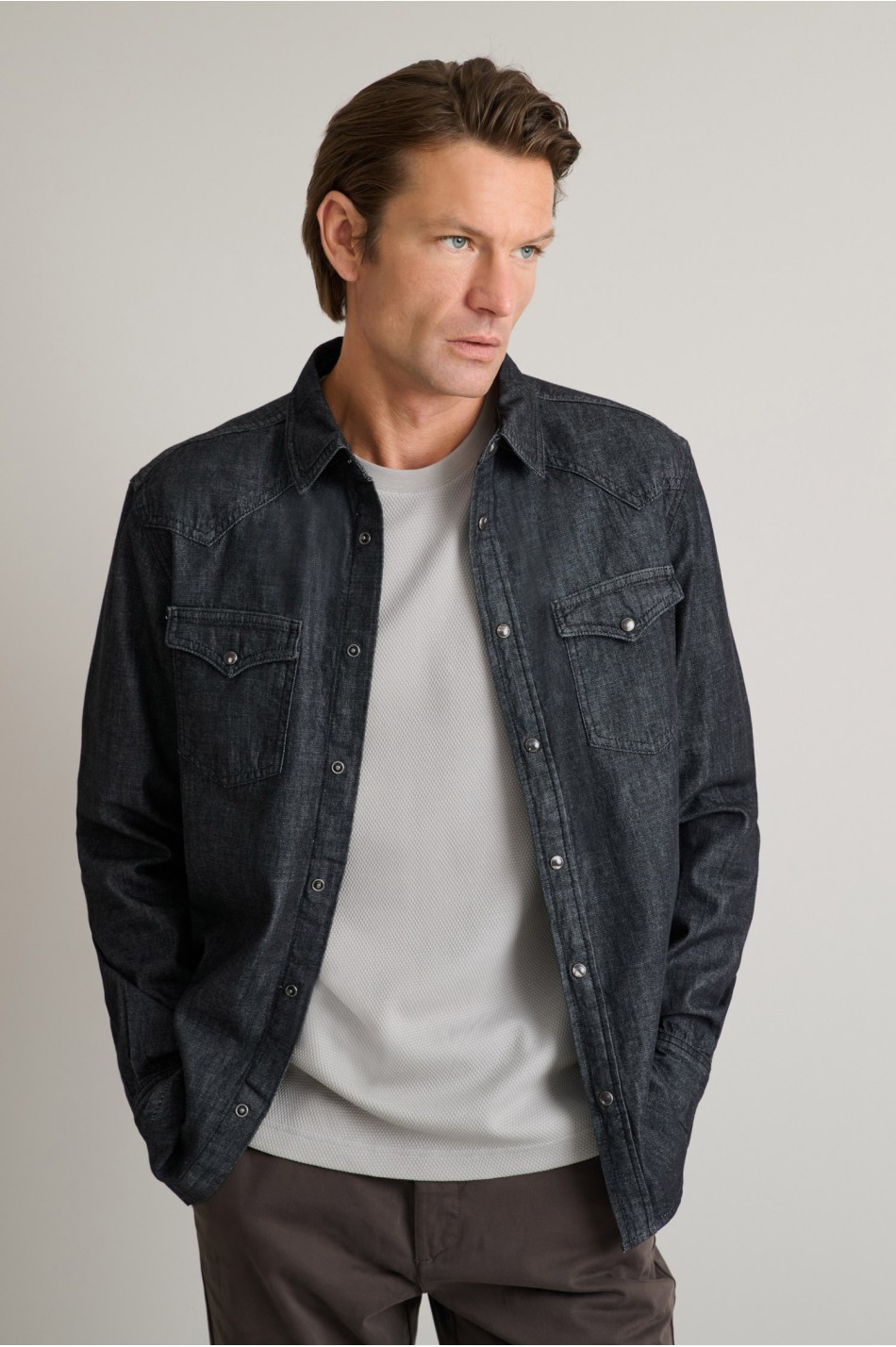 Βαμβακερό denim western overshirt με μαλακό γιακά