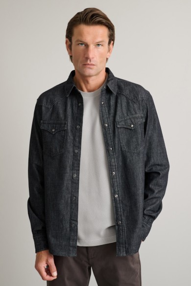 Βαμβακερό denim western overshirt με μαλακό γιακά