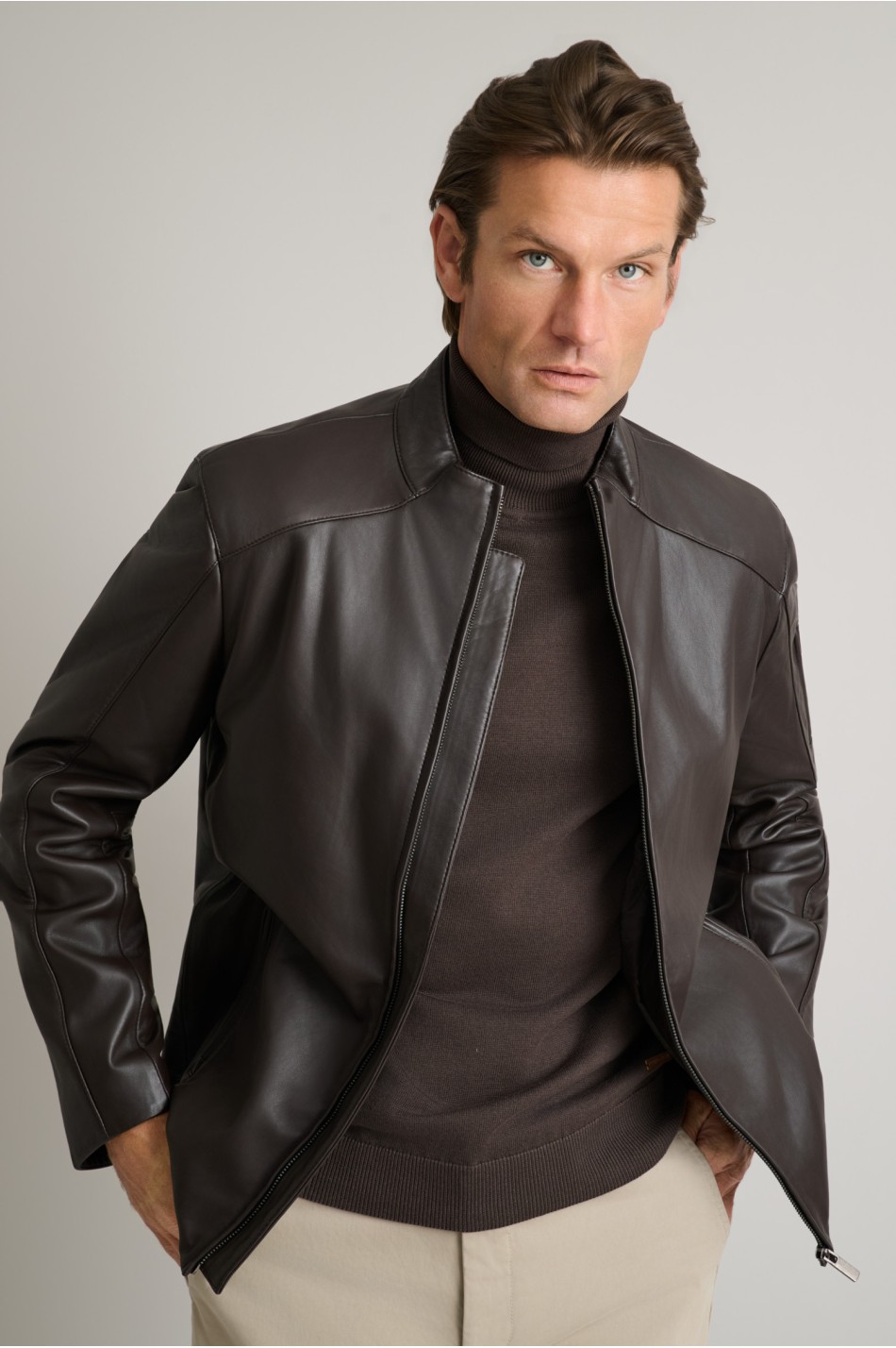 Δερμάτινο jacket με καπιτονέ εσωτερική επένδυση