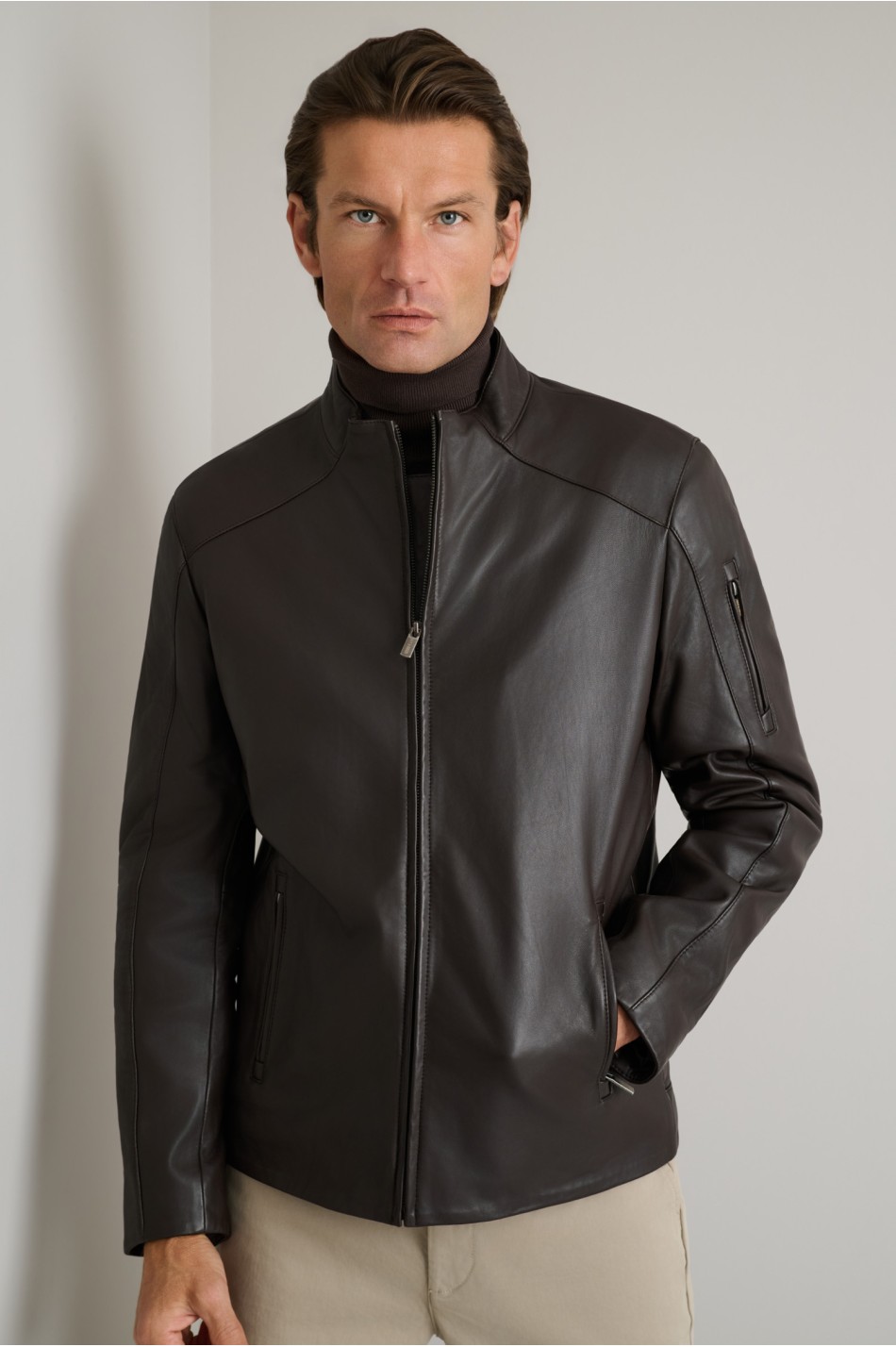 Δερμάτινο jacket με καπιτονέ εσωτερική επένδυση