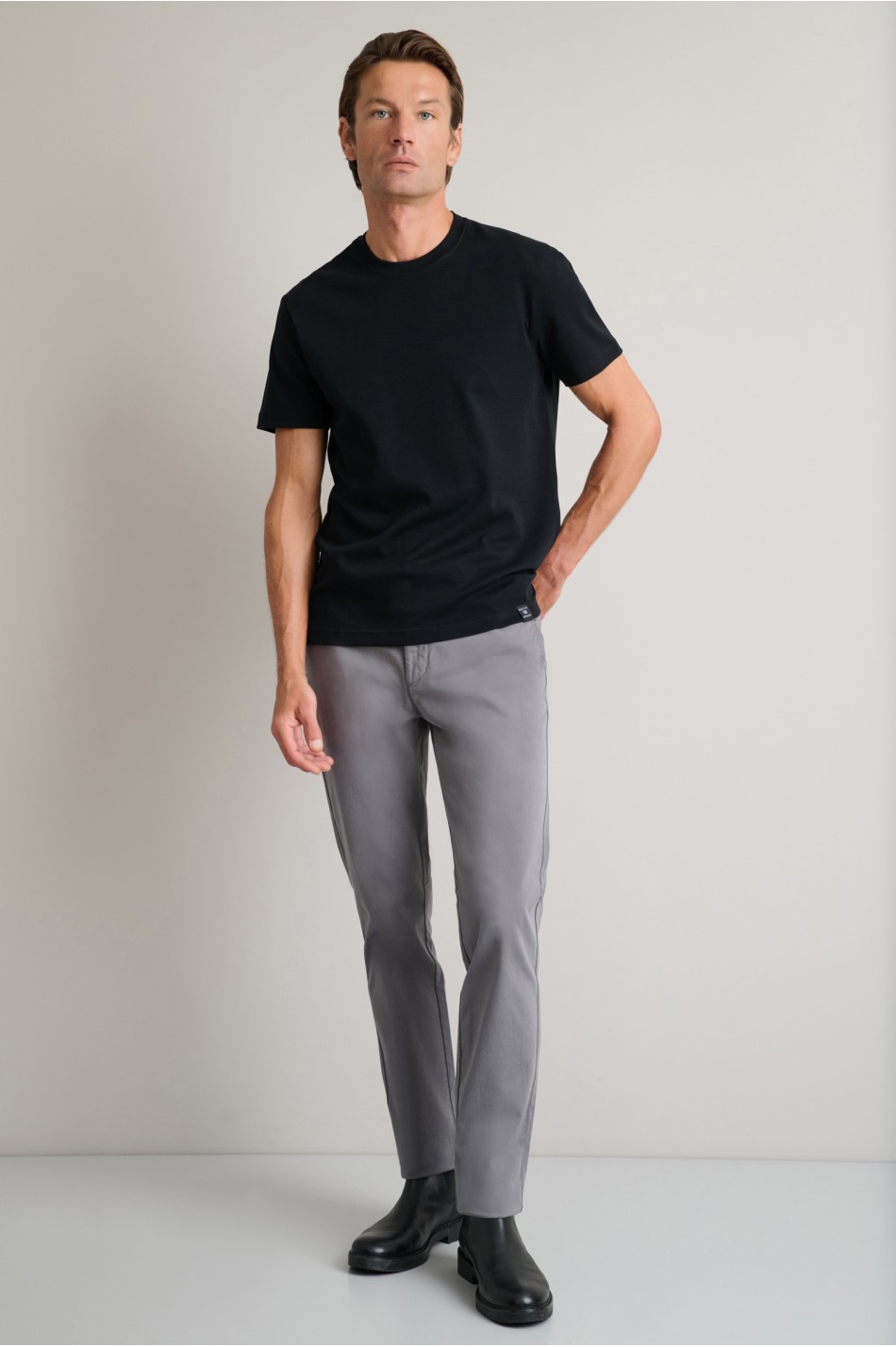 Interlock βαμβακερό t-shirt με λαιμόκοψη