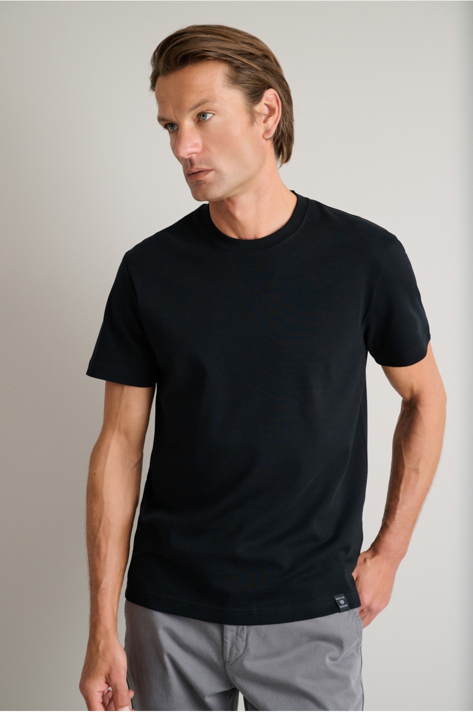 Interlock βαμβακερό t-shirt με λαιμόκοψη