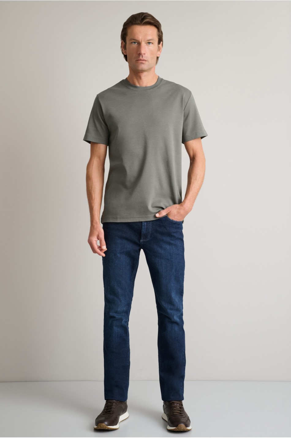 Interlock βαμβακερό t-shirt με λαιμόκοψη