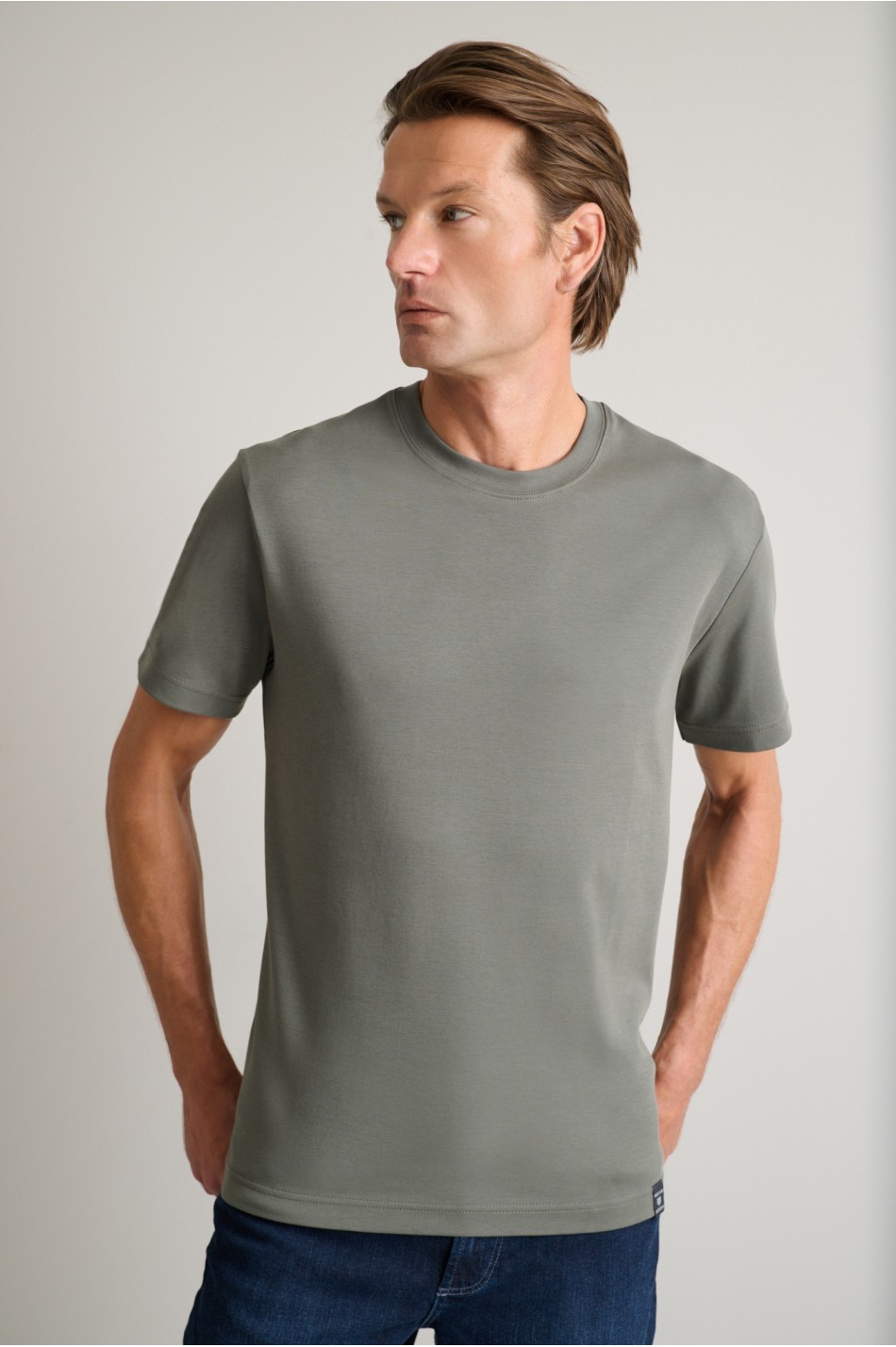 Interlock βαμβακερό t-shirt με λαιμόκοψη
