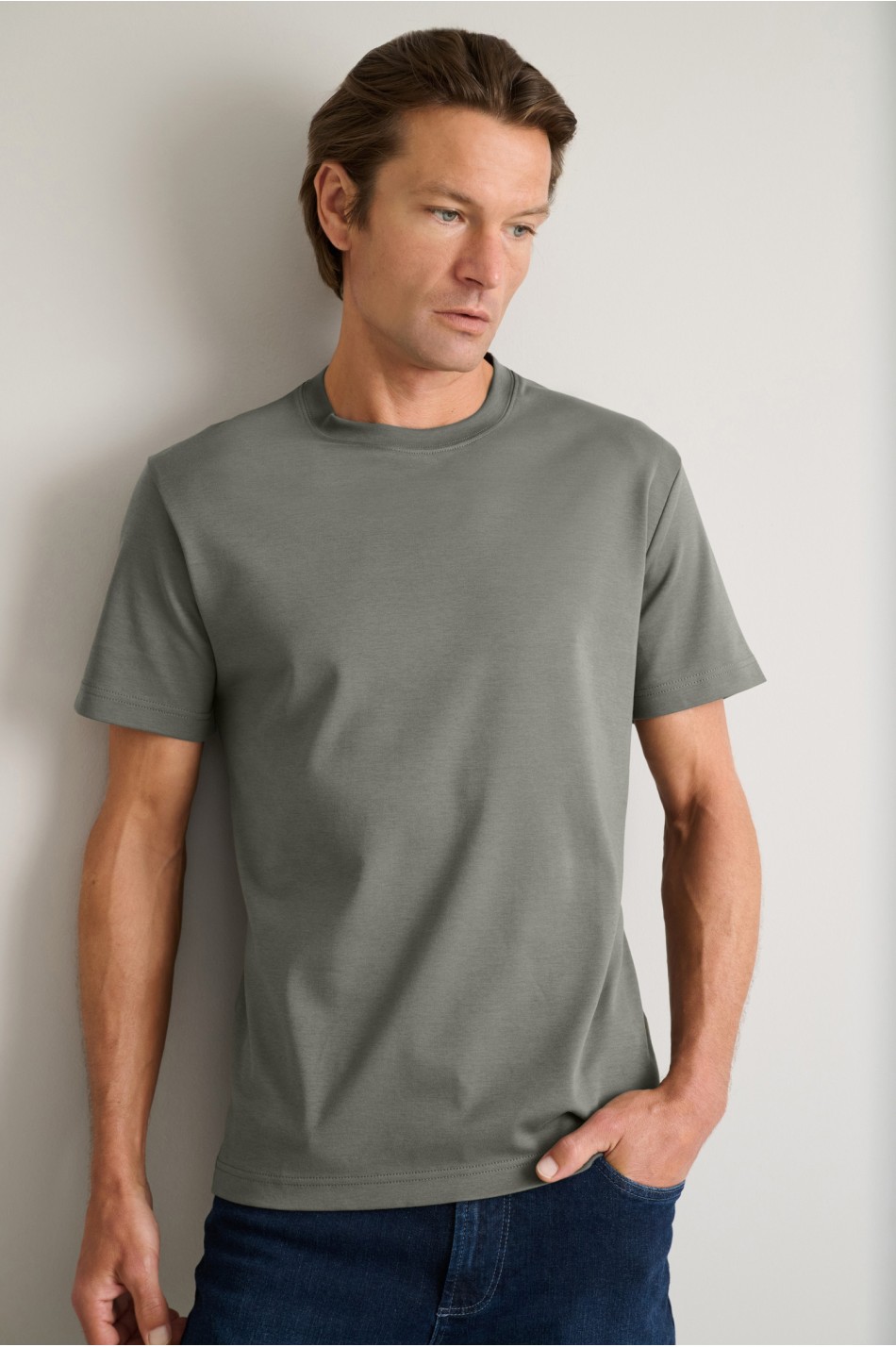 Interlock βαμβακερό t-shirt με λαιμόκοψη