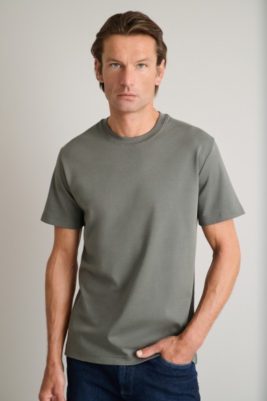 Interlock βαμβακερό t-shirt με λαιμόκοψη