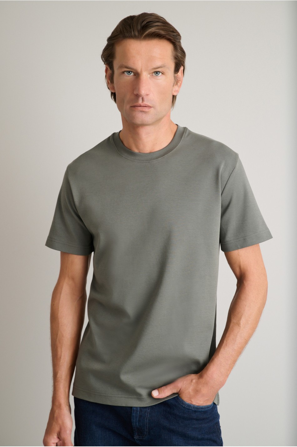Interlock βαμβακερό t-shirt με λαιμόκοψη