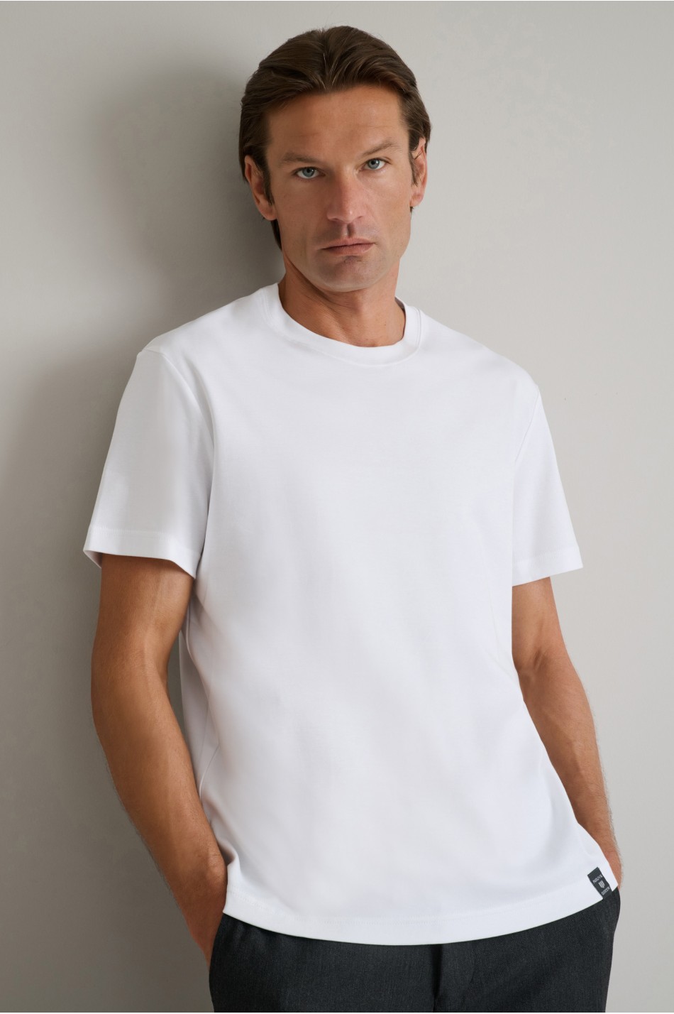 Interlock βαμβακερό t-shirt με λαιμόκοψη