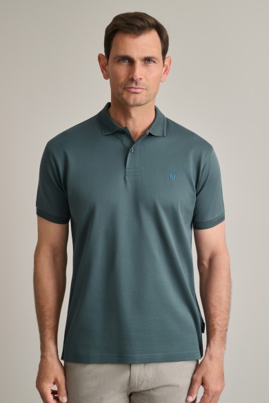 Micro jacquard mercerised cotton polo shirt