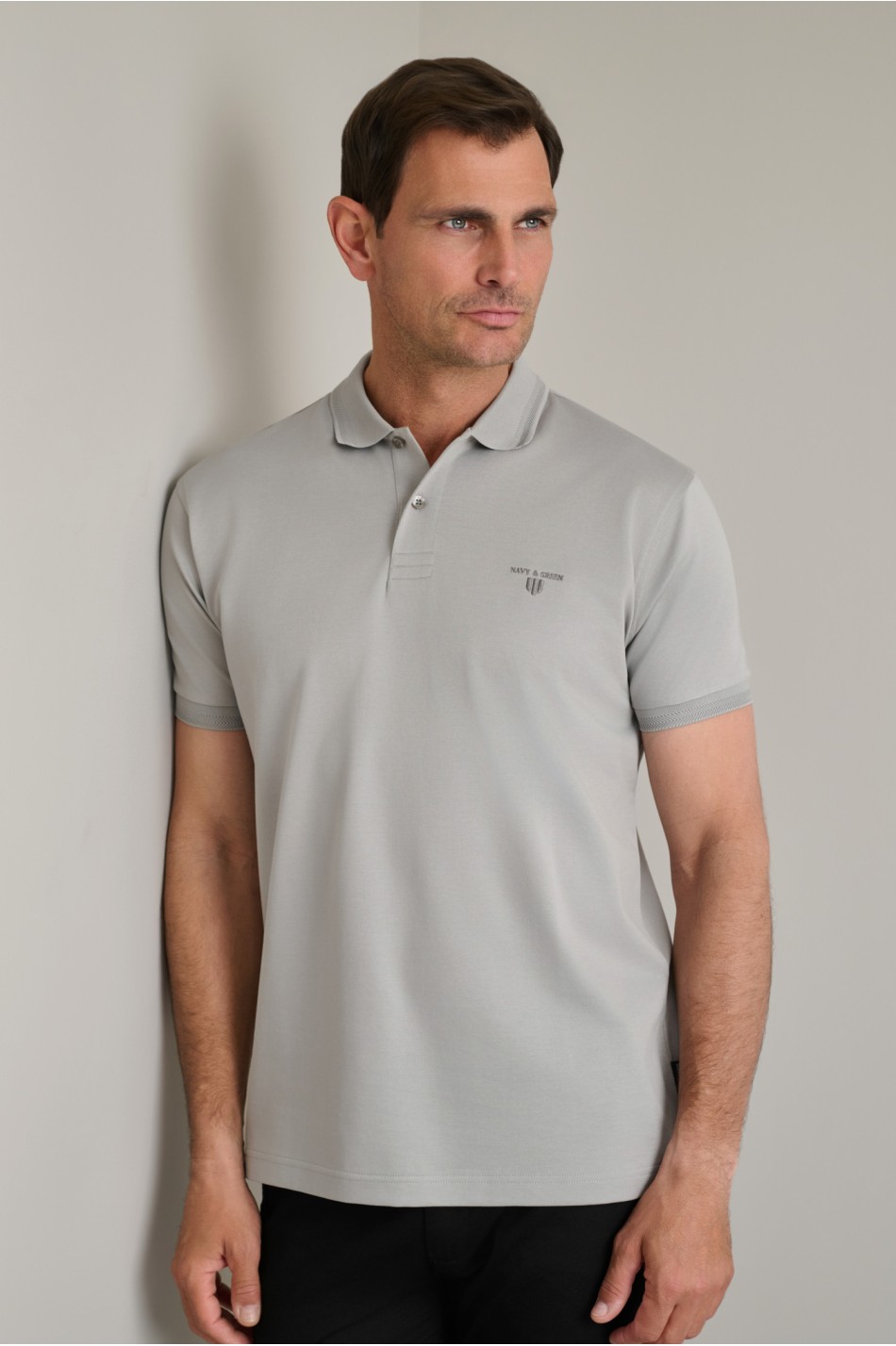Micro jacquard mercerised βαμβακερή πόλο μπλούζα