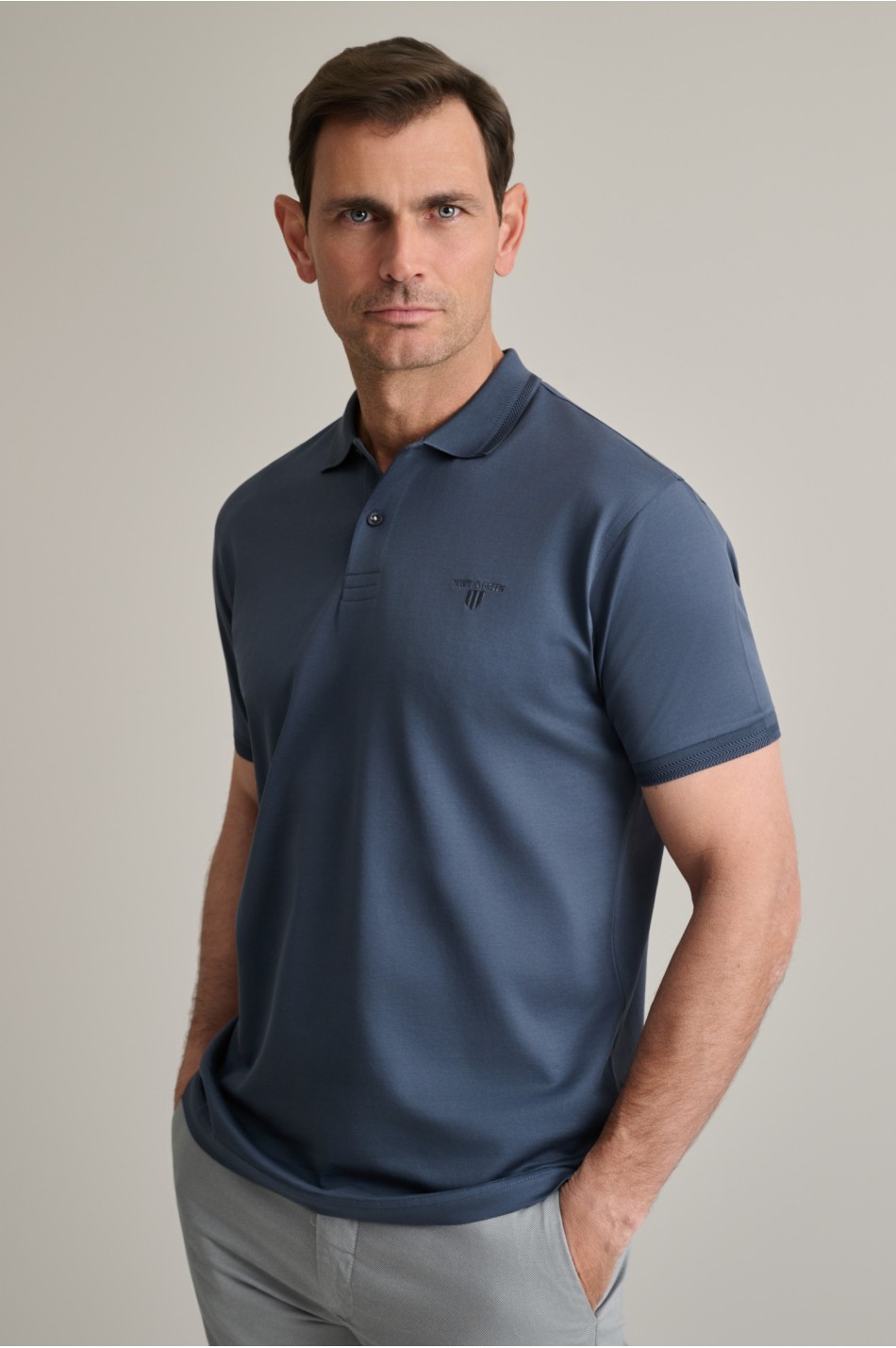 Micro jacquard mercerised βαμβακερή πόλο μπλούζα