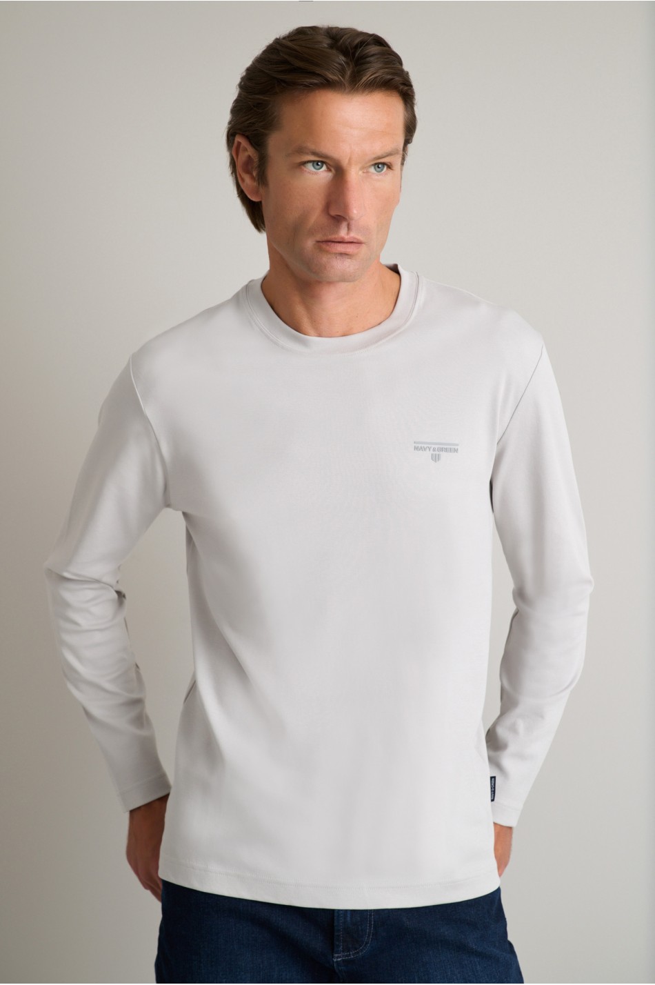 Interlock βαμβακερό t-shirt με λαιμόκοψη