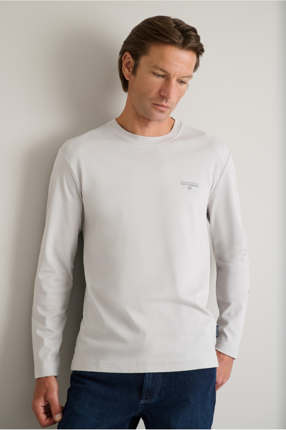 Interlock βαμβακερό t-shirt με λαιμόκοψη