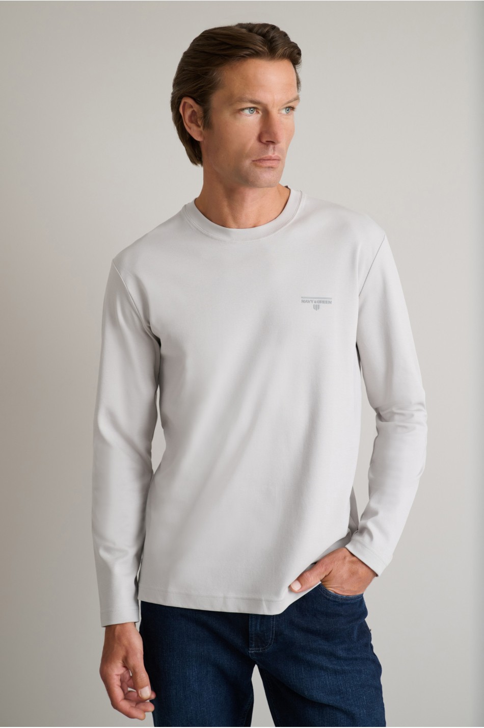 Interlock βαμβακερό t-shirt με λαιμόκοψη
