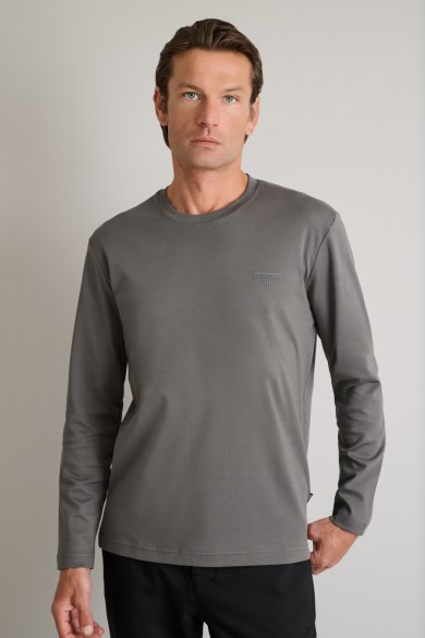 Interlock βαμβακερό t-shirt με λαιμόκοψη