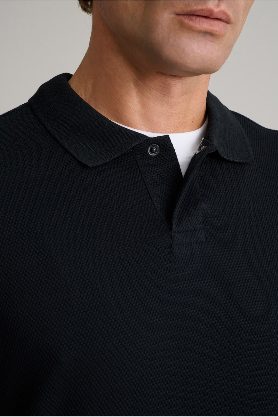 Jacquard μπλούζα polo με μακριά μανίκια και κρυφό κουμπί