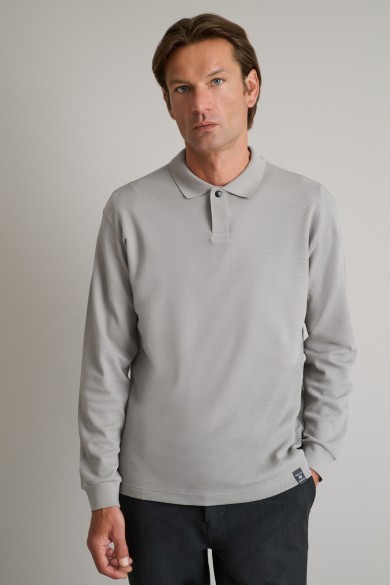 Jacquard μπλούζα polo με μακριά μανίκια και κρυφό κουμπί Jacquard μπλούζα polo με μακριά μανίκια και κρυφό κουμπί