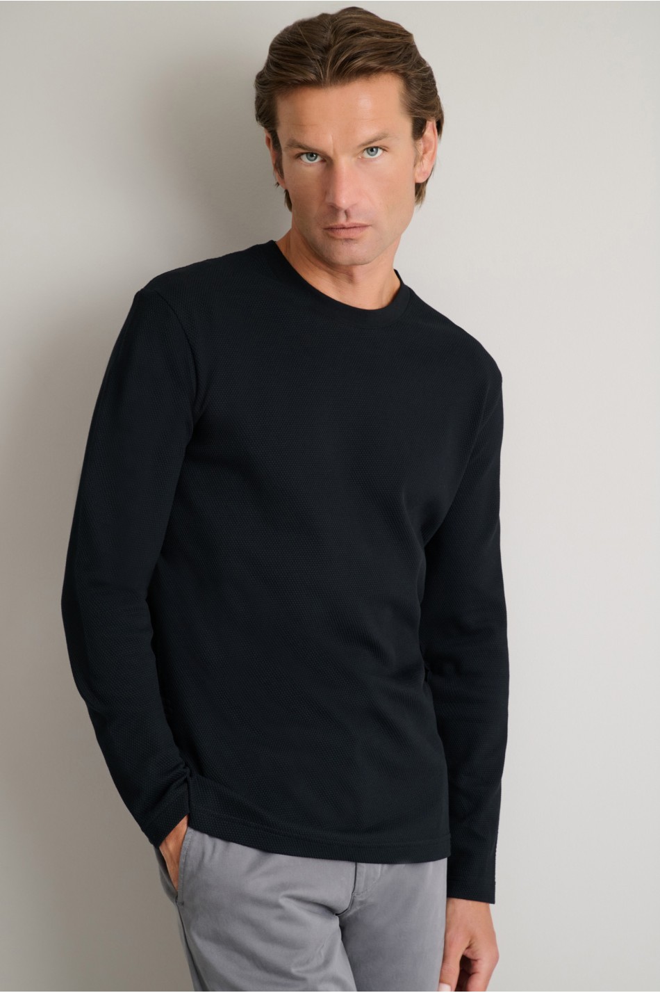 Jacquard μακρυμάνικο t-shirt με λαιμόκοψη