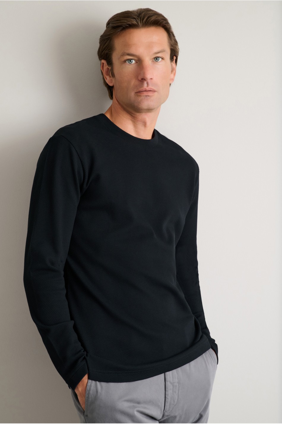 Jacquard μακρυμάνικο t-shirt με λαιμόκοψη