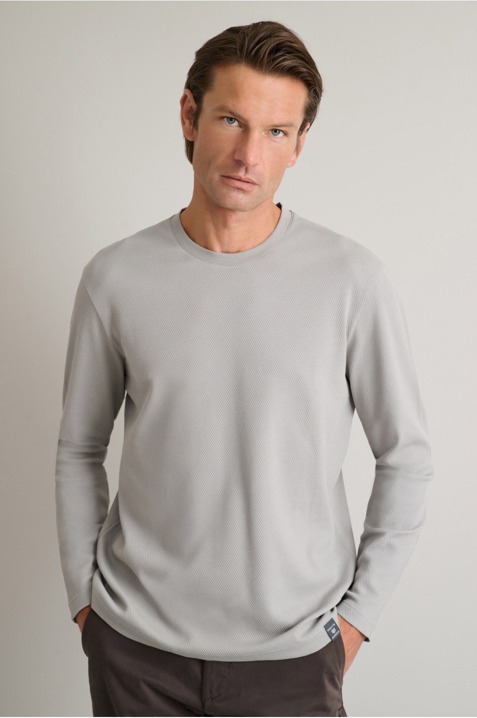 Jacquard μακρυμάνικο t-shirt με λαιμόκοψη