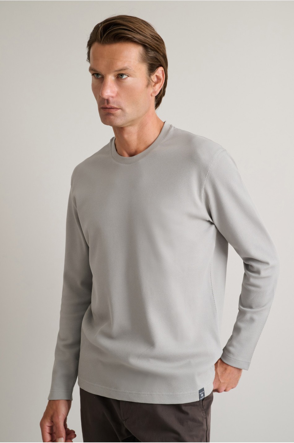 Jacquard μακρυμάνικο t-shirt με λαιμόκοψη