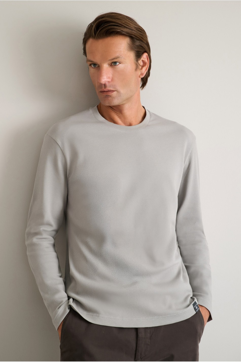 Jacquard μακρυμάνικο t-shirt με λαιμόκοψη