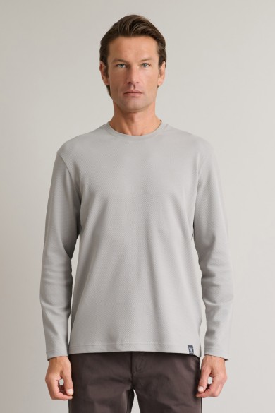 Jacquard μακρυμάνικο t-shirt με λαιμόκοψη