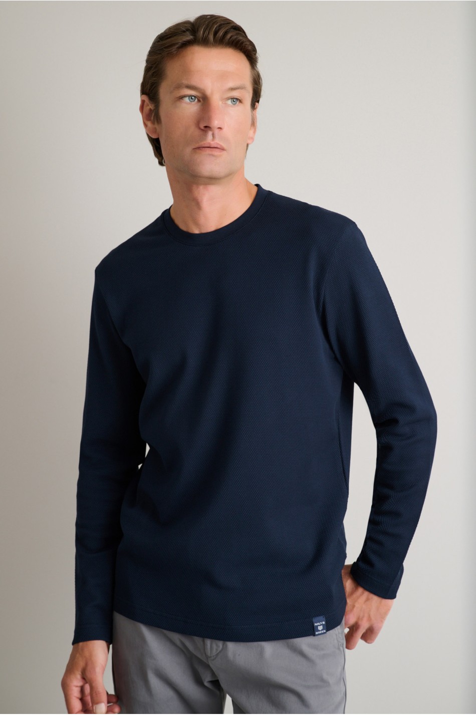 Jacquard μακρυμάνικο t-shirt με λαιμόκοψη
