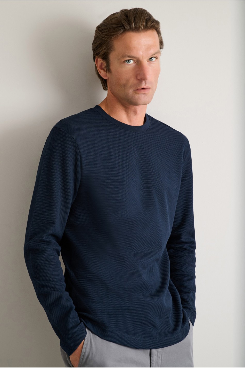 Jacquard μακρυμάνικο t-shirt με λαιμόκοψη