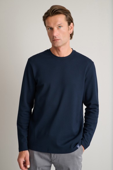 Jacquard μακρυμάνικο t-shirt με λαιμόκοψη