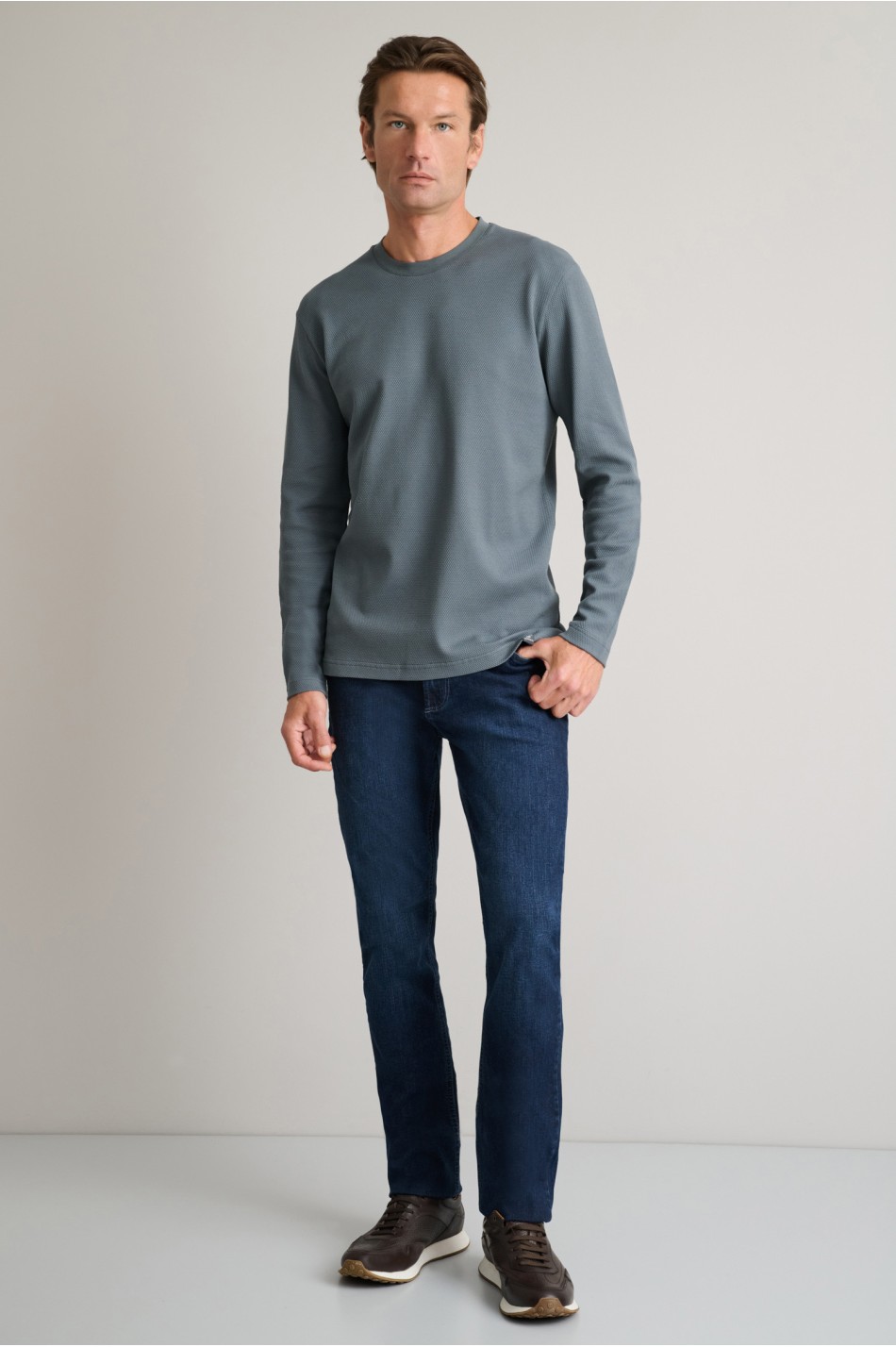 Jacquard μακρυμάνικο t-shirt με λαιμόκοψη