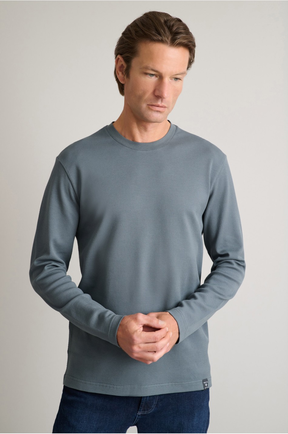 Jacquard μακρυμάνικο t-shirt με λαιμόκοψη