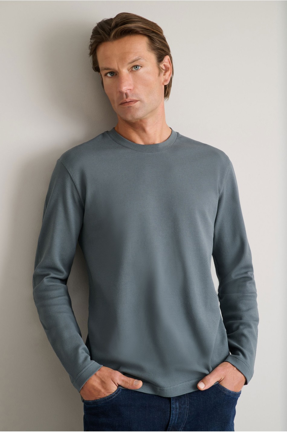 Jacquard μακρυμάνικο t-shirt με λαιμόκοψη