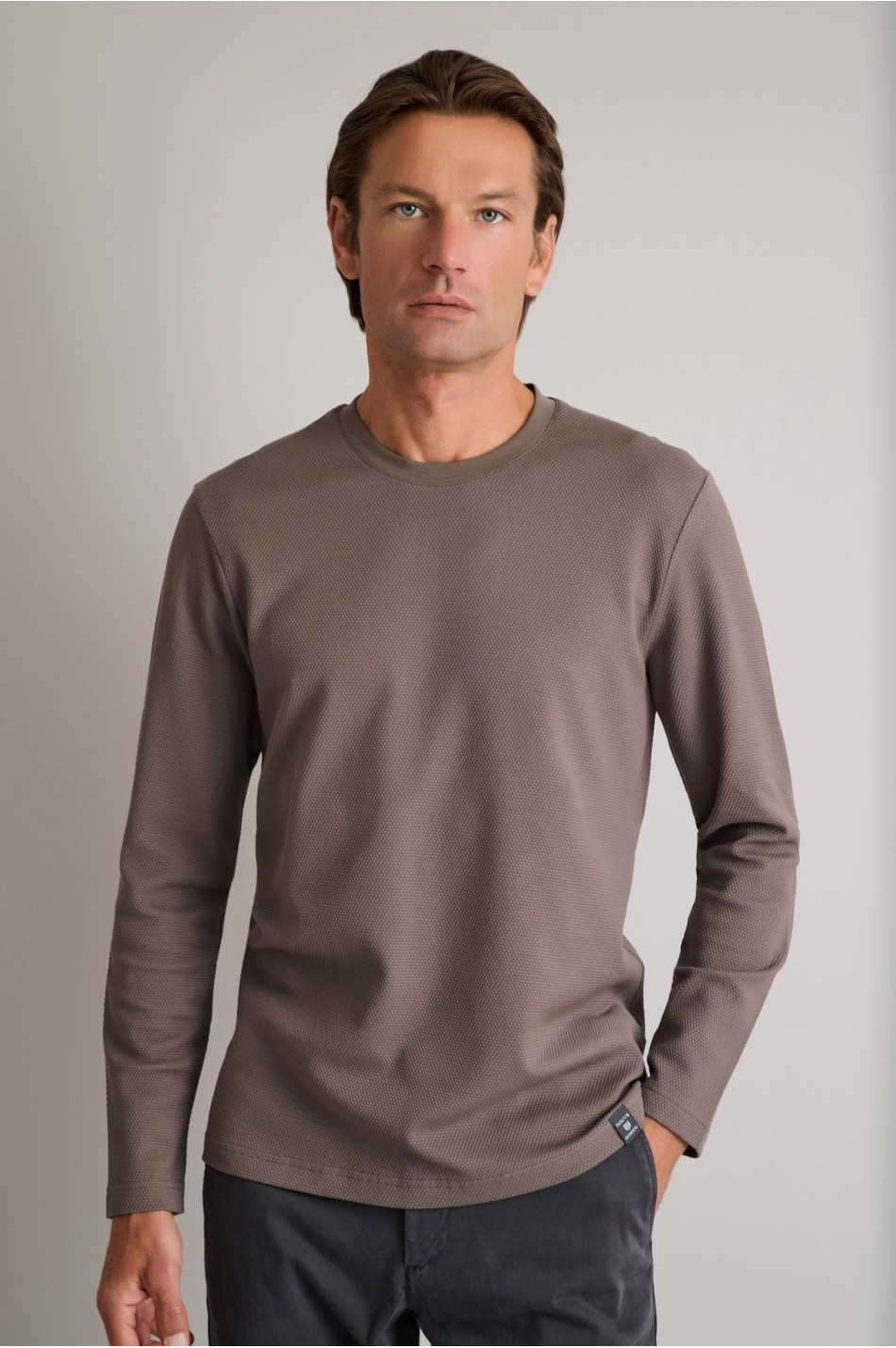Jacquard μακρυμάνικο t-shirt με λαιμόκοψη