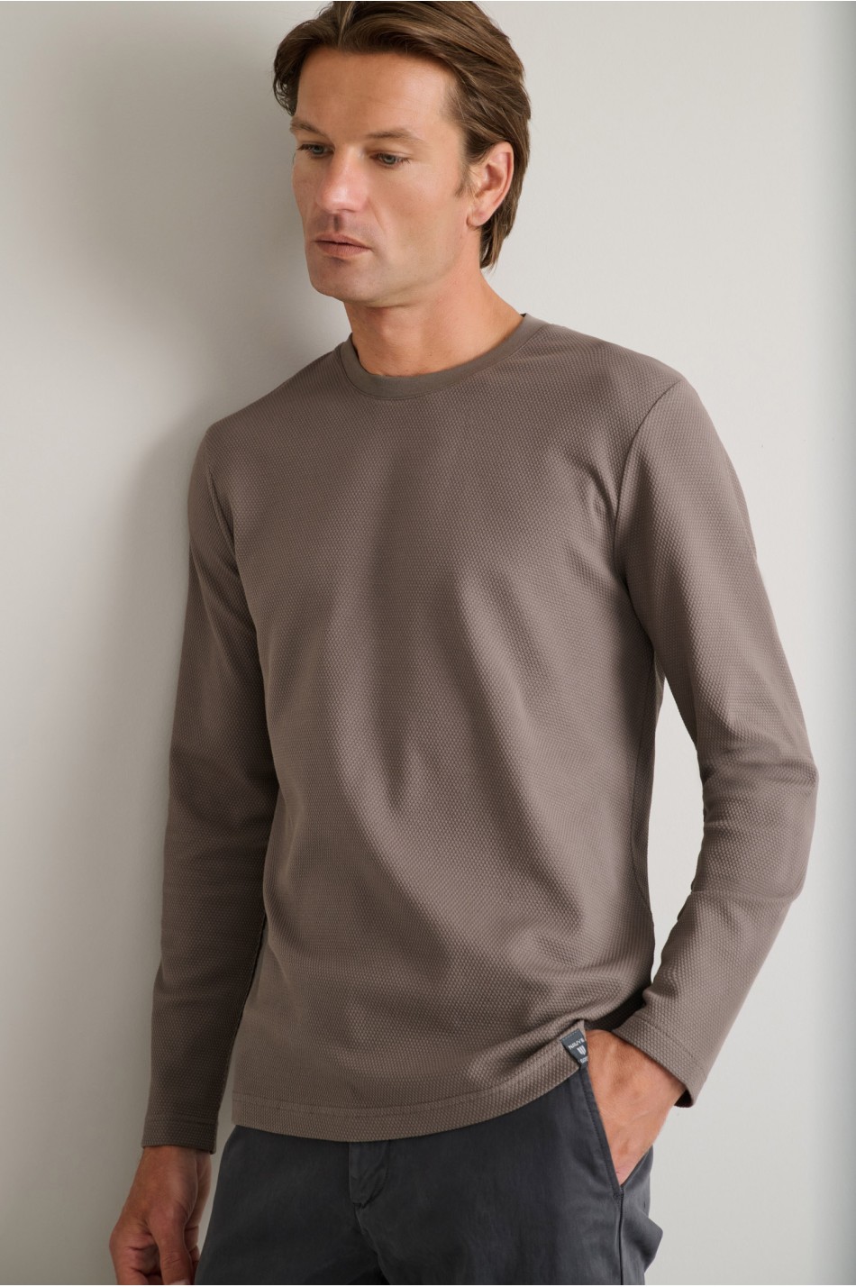 Jacquard μακρυμάνικο t-shirt με λαιμόκοψη
