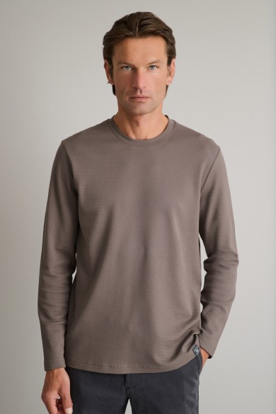 Jacquard μακρυμάνικο t-shirt με λαιμόκοψη