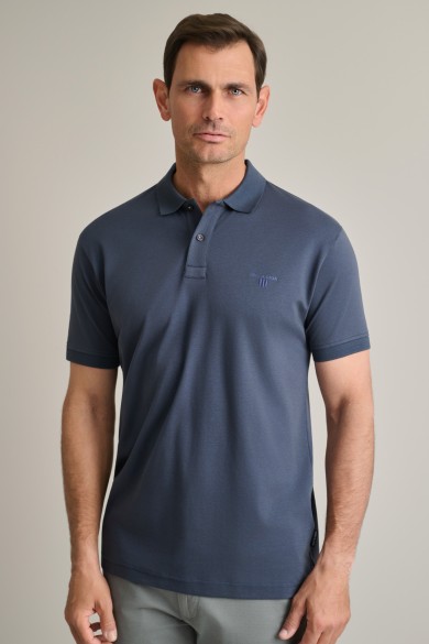 Interlock cotton polo shirt with collar detailing