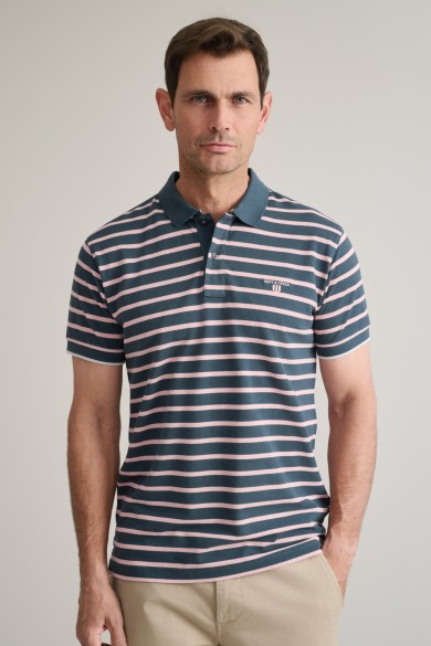 Striped cotton piqué polo shirt