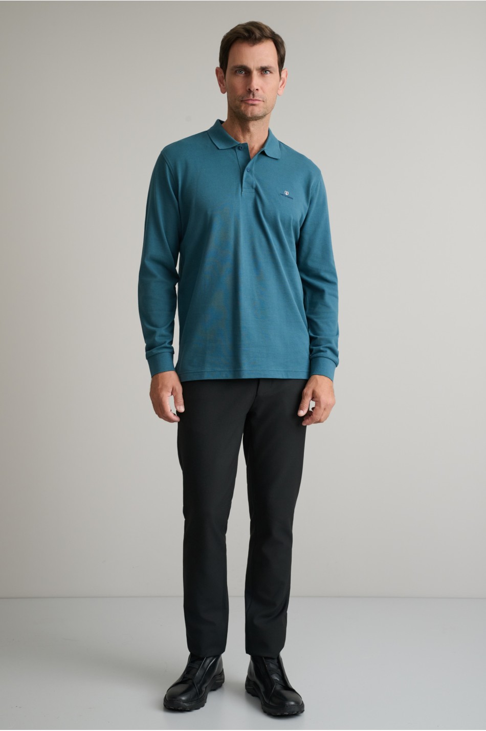 POLOSHIRT SOLID, CUSTOM FIT, LONG SLEEVE