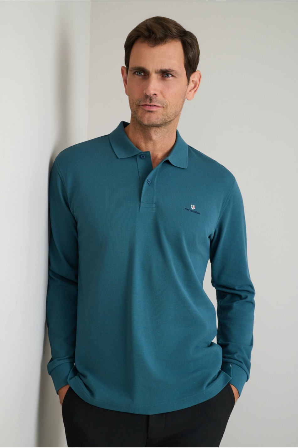 POLOSHIRT SOLID, CUSTOM FIT, LONG SLEEVE