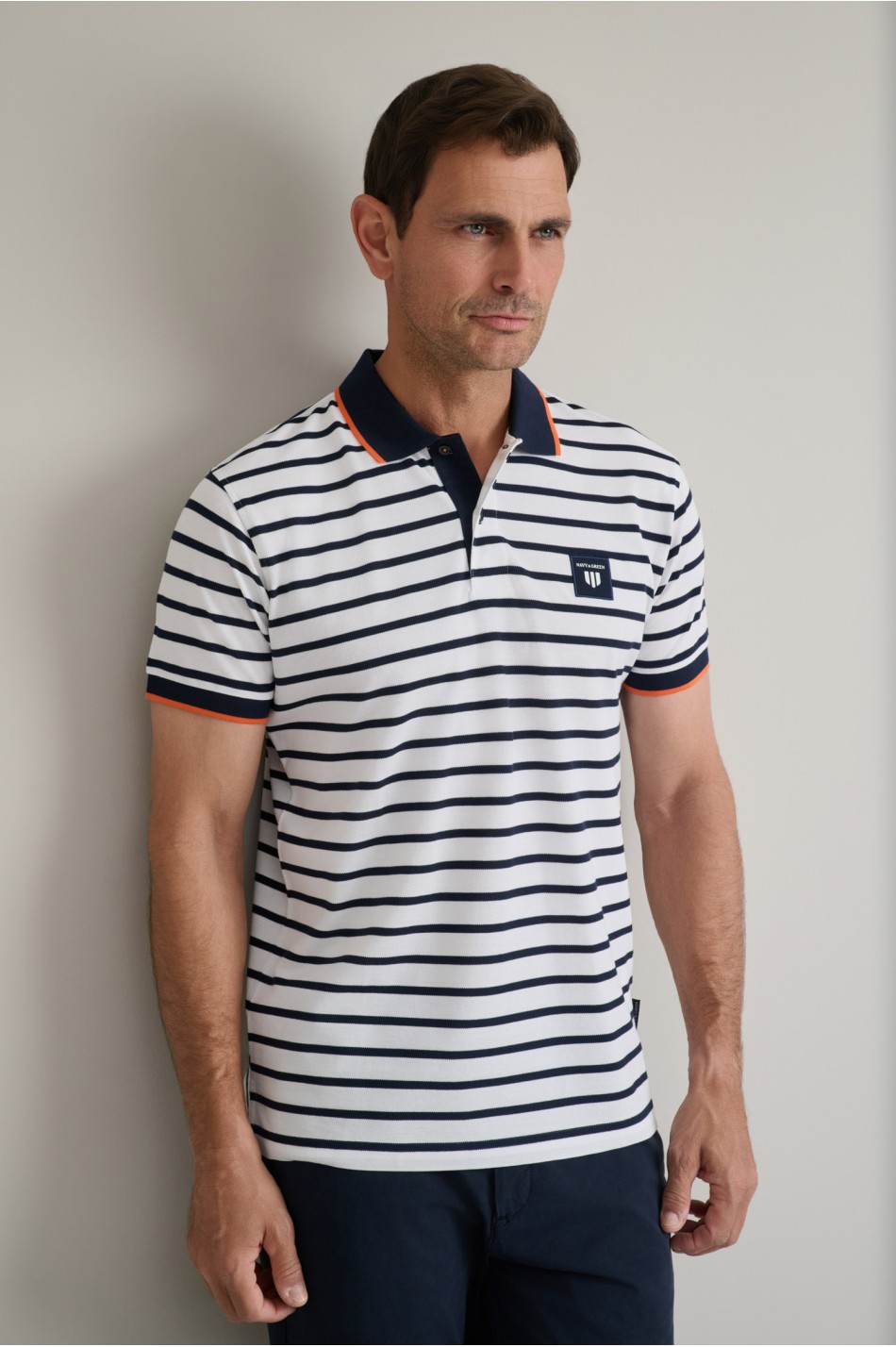 Striped cotton piqué polo shirt with detailing