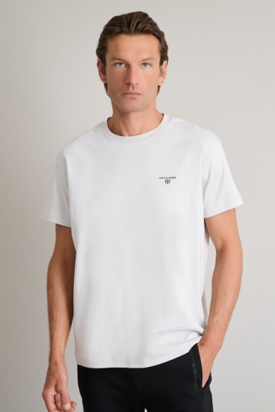 Interlock βαμβακερό κοντομάνικο t-shirt με λαιμόκοψη
