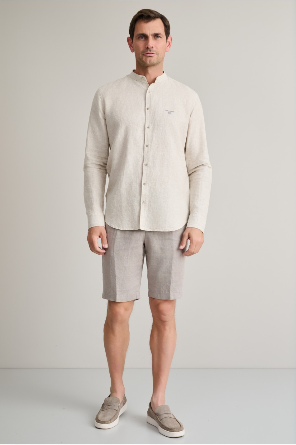 Linen mao collar shirt