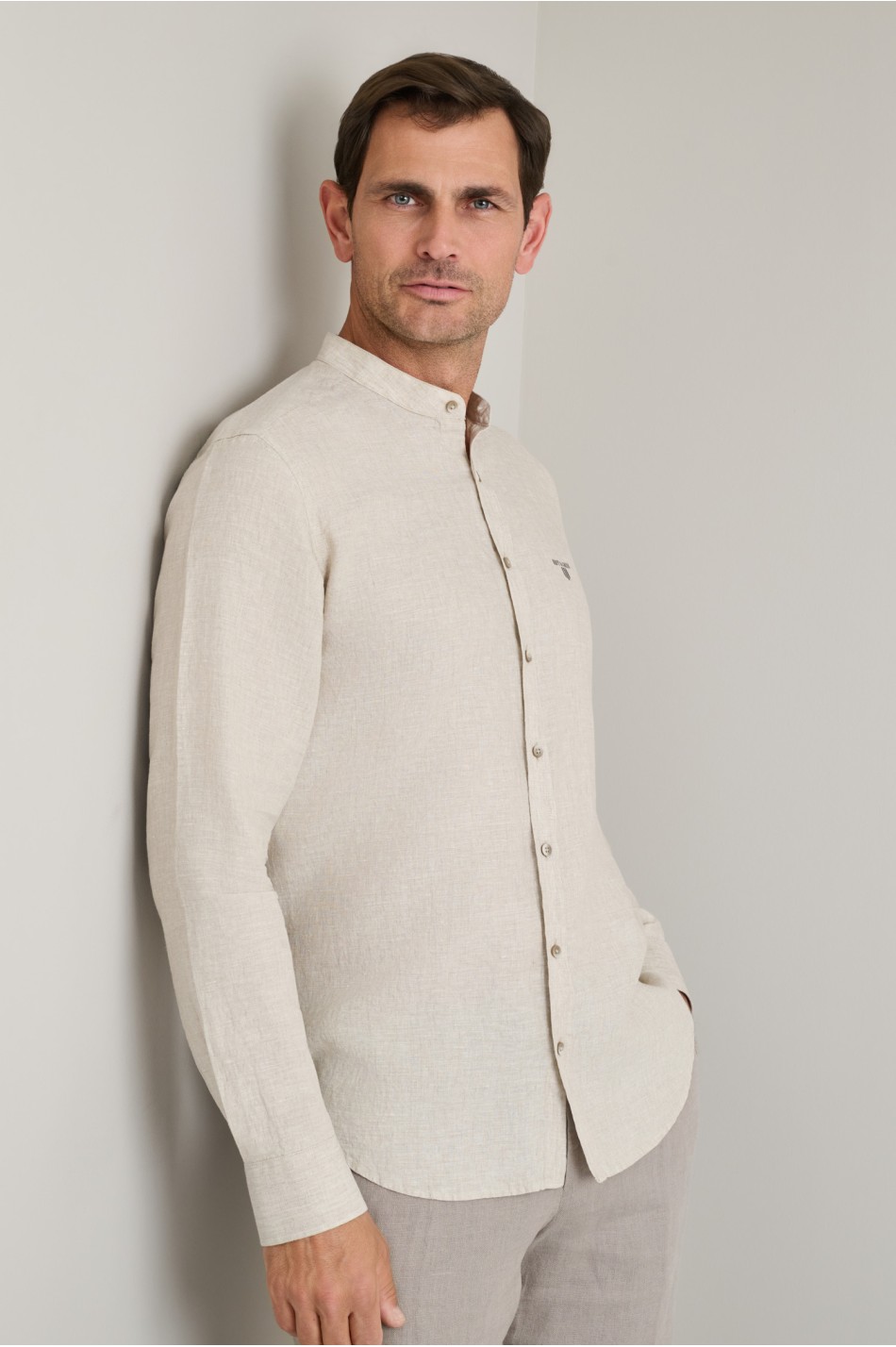 Linen mao collar shirt
