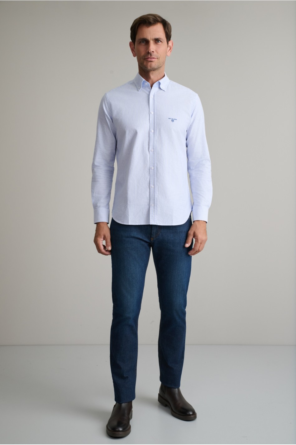 Ριγέ oxford βαμβακερό button-down πουκάμισο fit γραμμής