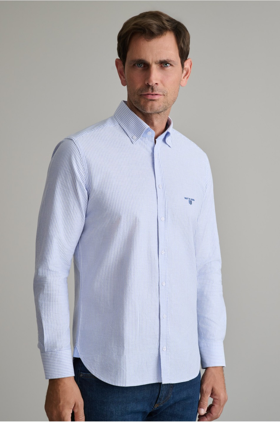 Ριγέ oxford βαμβακερό button-down πουκάμισο fit γραμμής
