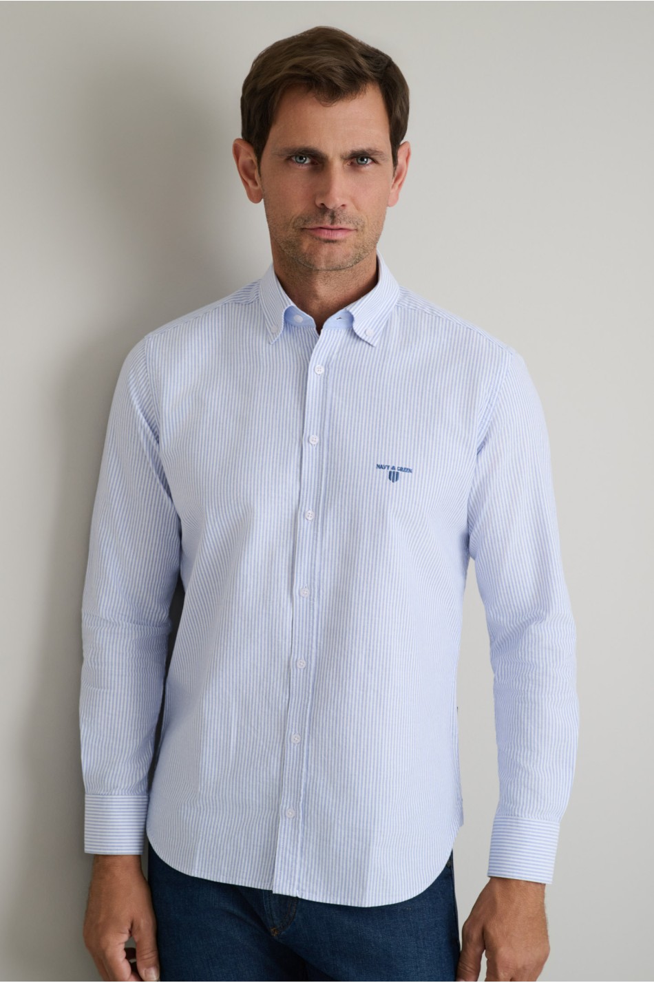 Ριγέ oxford βαμβακερό button-down πουκάμισο fit γραμμής